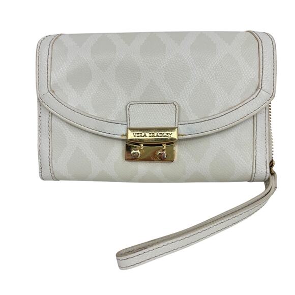 Vera Bradley Ultimate Wristlet Wallet Clutch White Oyster Leather Diamond Print - Picture 1 of 15